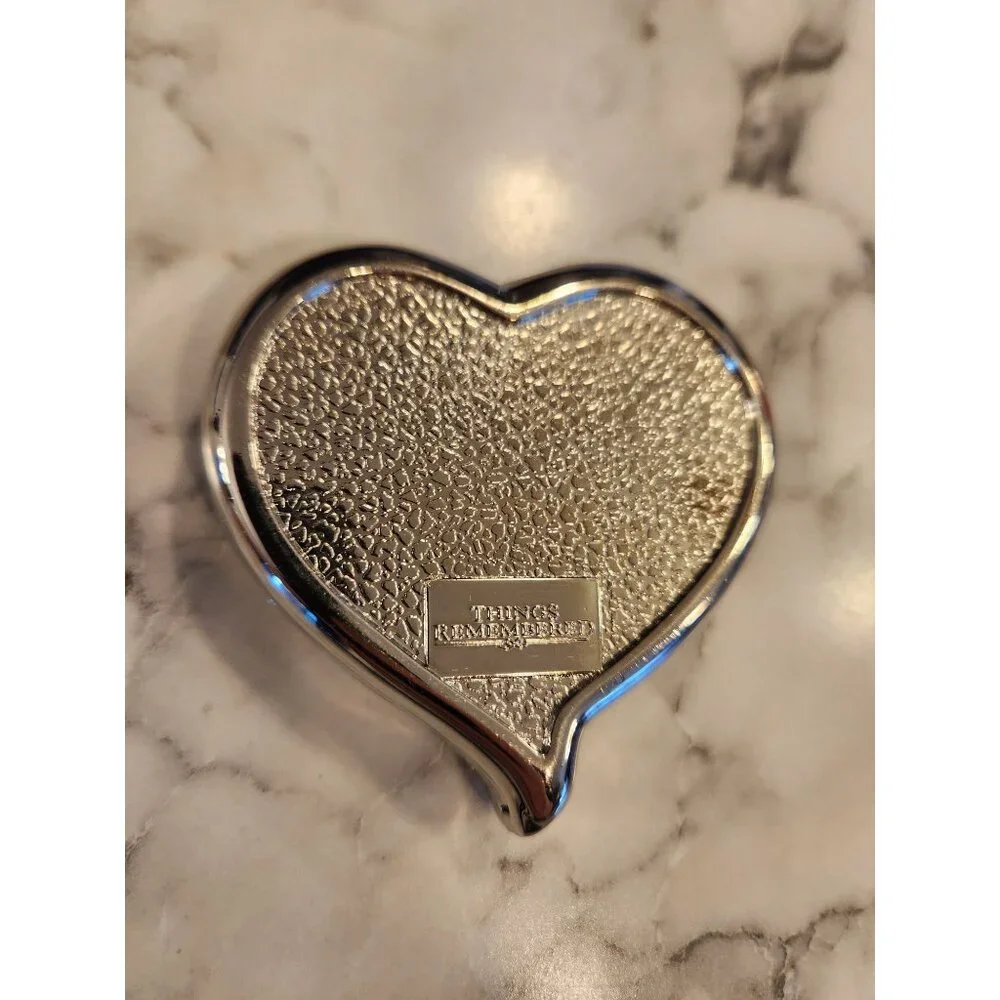 Things Remembered Heart Shaped Silver Compact Mirror With Crystal Accent